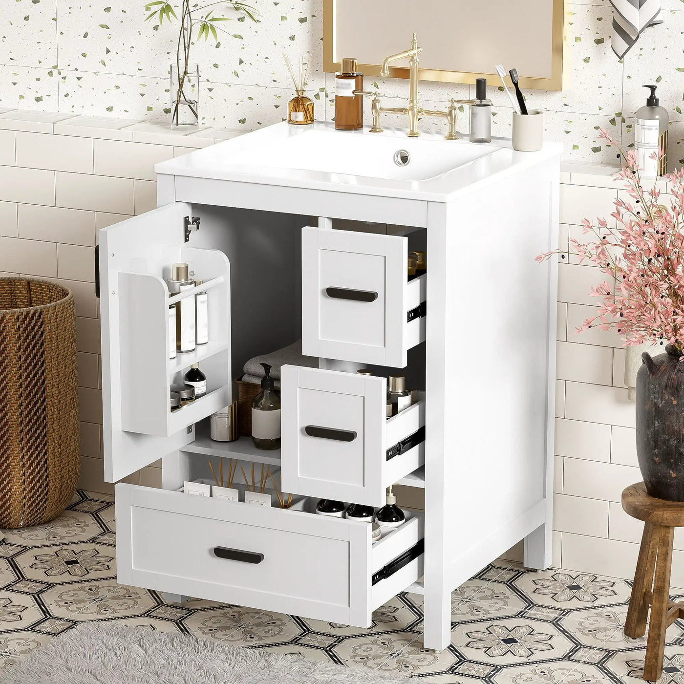 Bathroom Vanity With Sink, Soft-Close Doors, Double-Layer Shelf And 3 Drawers by Unique Piece Furniture