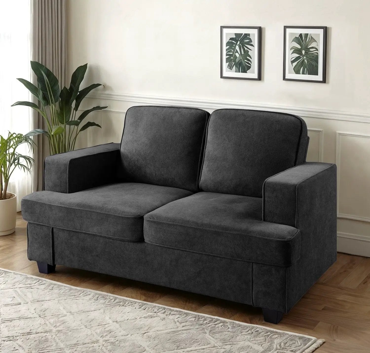 Modern Loveseat, Comfortable 2 Seater Couch With Deep Seating, Loose Back Cushions, Wide Arms by HouseOfZazla