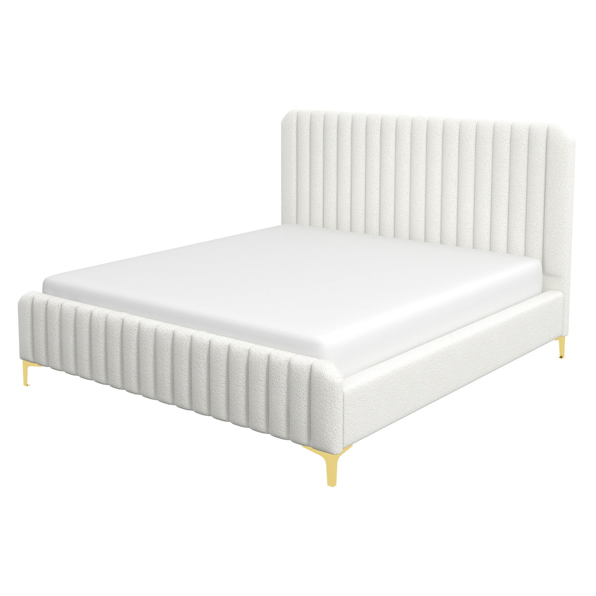 Valery King Size Bed Frame with Tufted Upholstery - White Boucle, photo 5 of 10