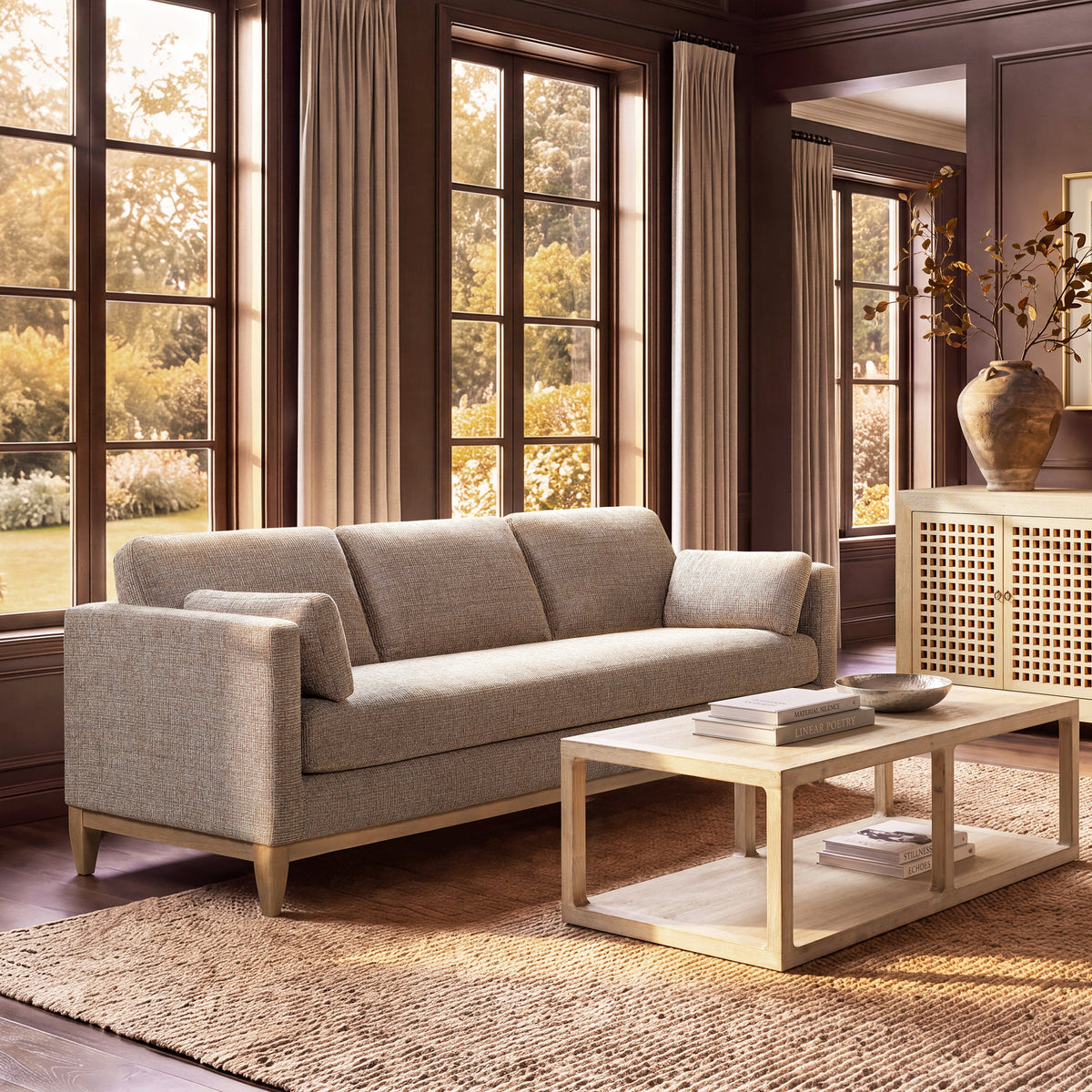 Knox 84" Modern Farmhouse Sofa with Removable Seat Cushion - Stone