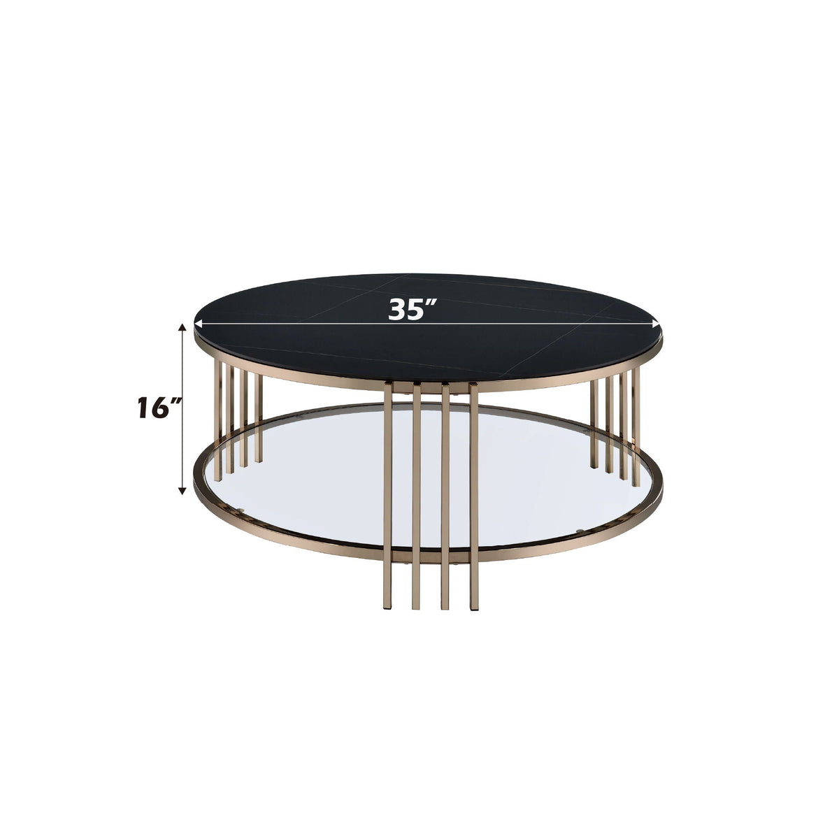Abisha Sintered Stone Top Round Table with Lower Shelf - Black, photo 3 of 8