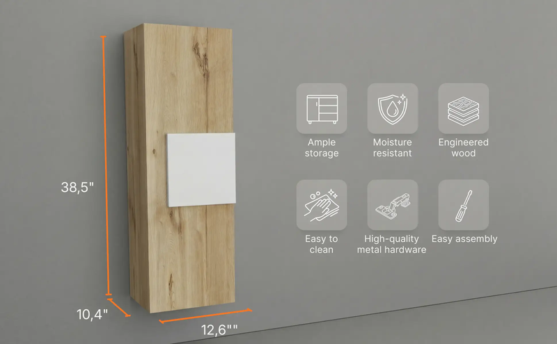 Medicine 38"H Single Door Cabinet, Three Shelves, Light by HouseOfZazla