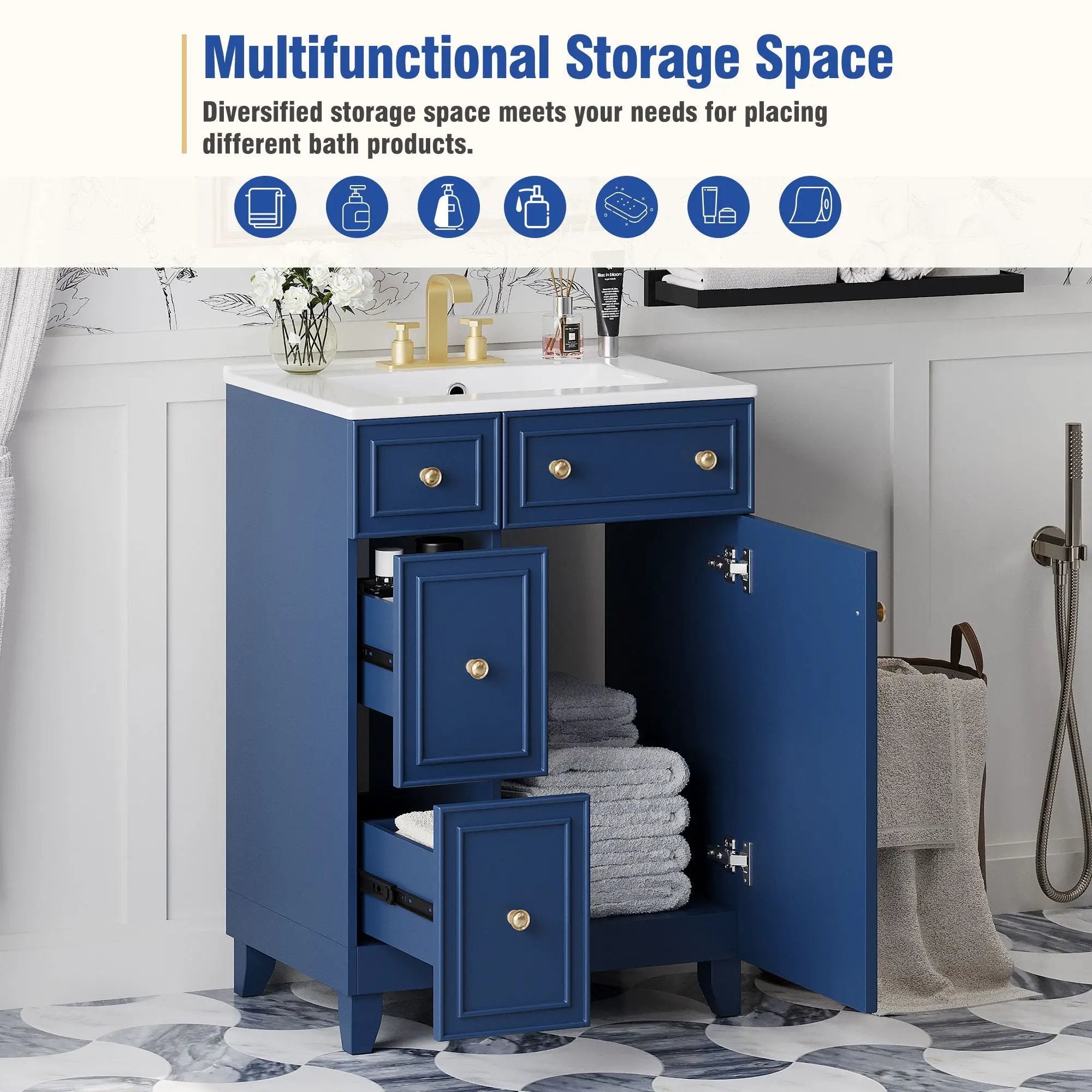 Transitional Style Bathroom Vanity Cabinet With Ceramic Sink by Unique Piece Furniture