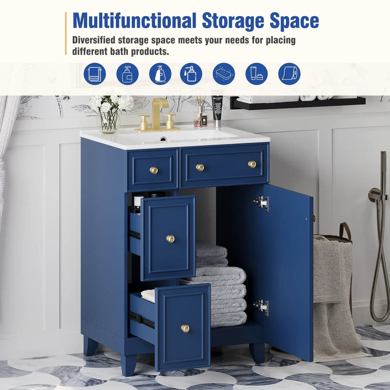 Transitional Style Bathroom Vanity Cabinet With Ceramic Sink by Unique Piece Furniture