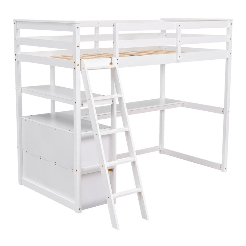 Modern Loft Bed With Built In Desk, Shelves, And 2 Drawers by HouseOfZazla