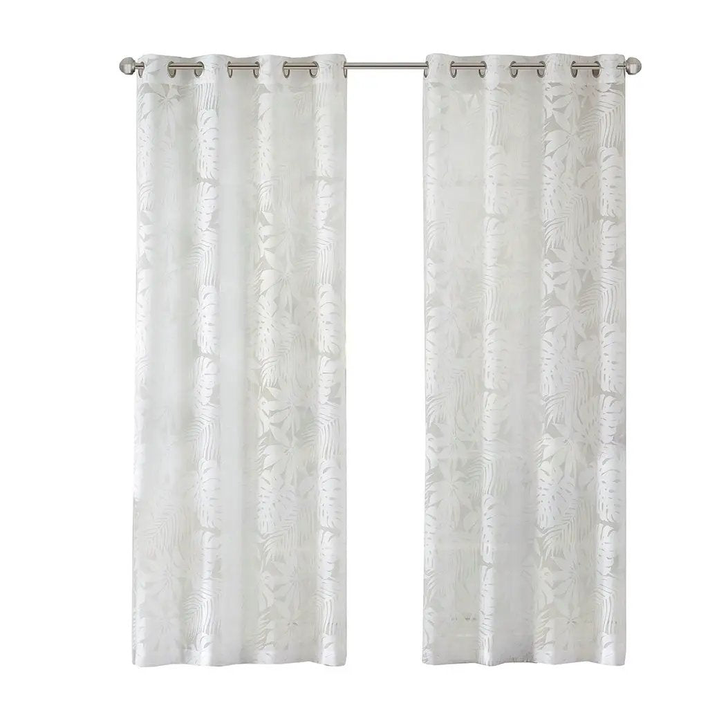 Palm Leaf Burnout Sheer Window Curtain White 50x63 by HouseOfZazla