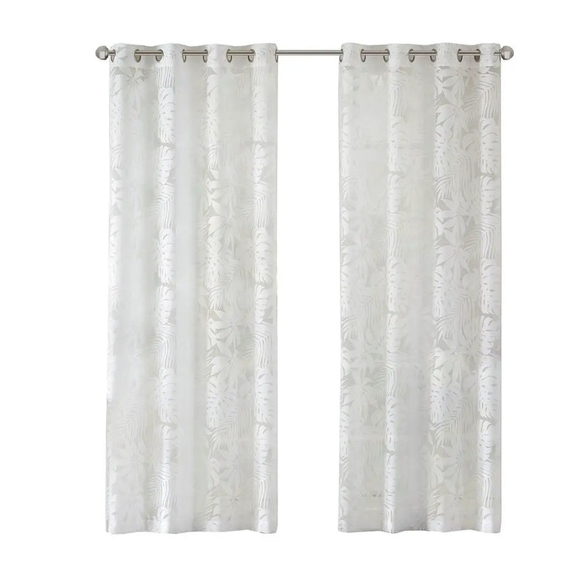 Palm Leaf Burnout Sheer Window Curtain White 50x63 by HouseOfZazla