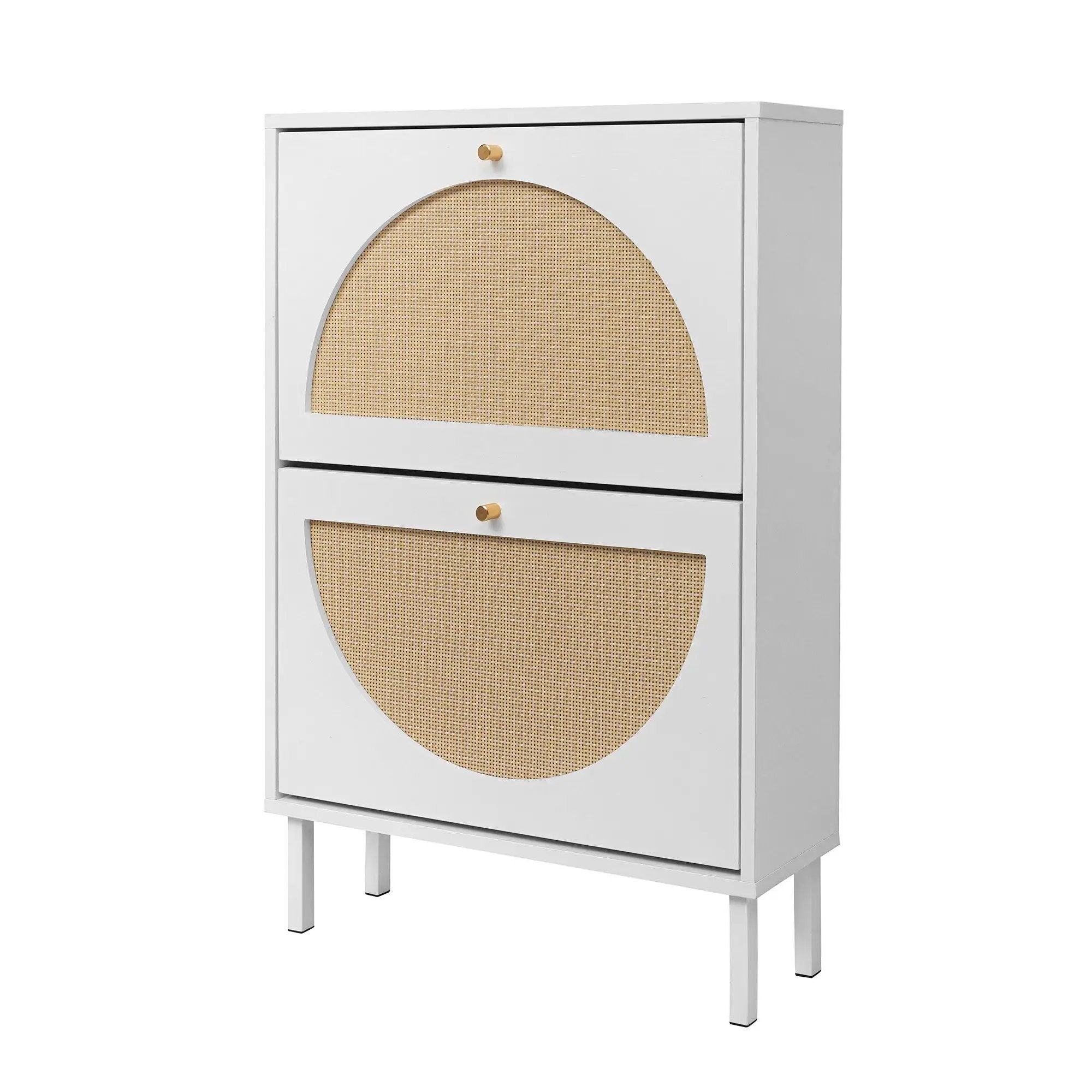 2 Door Shoe Rack, Rattan, Double Layer, Suitable For Living Room, Hallway - White by Unique Piece Furniture