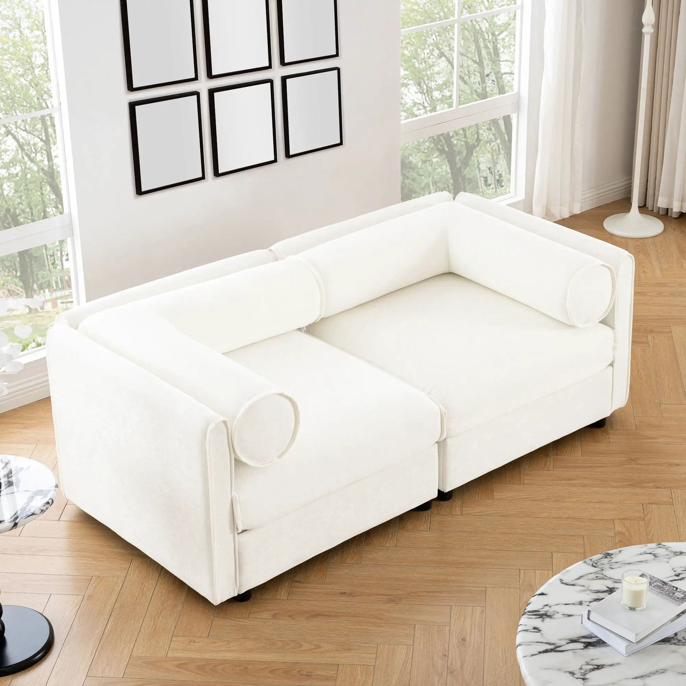 Stylish Sofa With Storage Seat And Cylindrical Backrest by HouseOfZazla