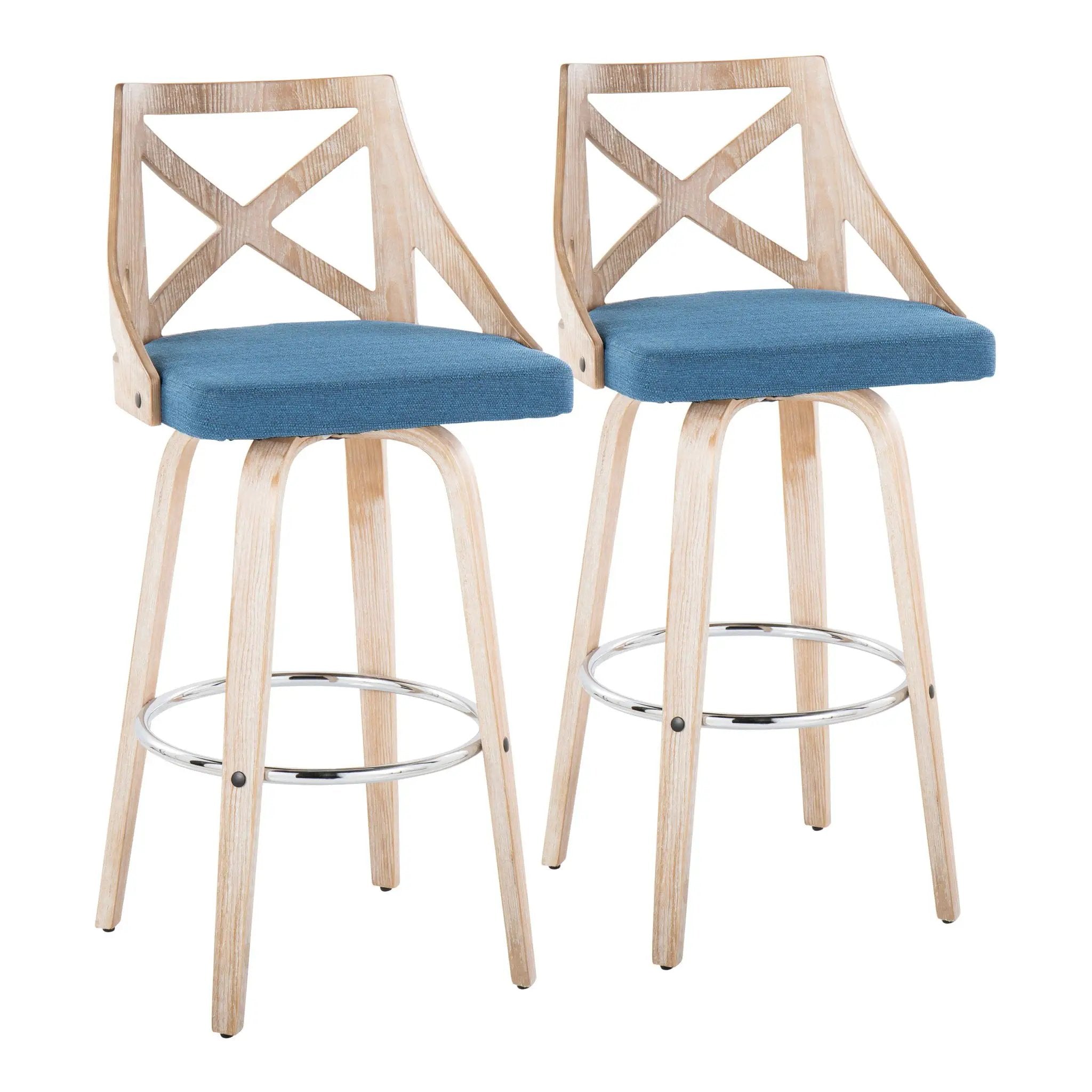 Charlotte - Farmhouse Fixed Height Bar Stool With Swivel And Round Footrest (Set of 2) by HouseOfZazla