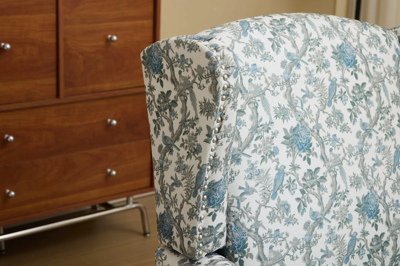 Modern Accent Chair with Retro Wood Legs and Floral Design by HouseOfZazla