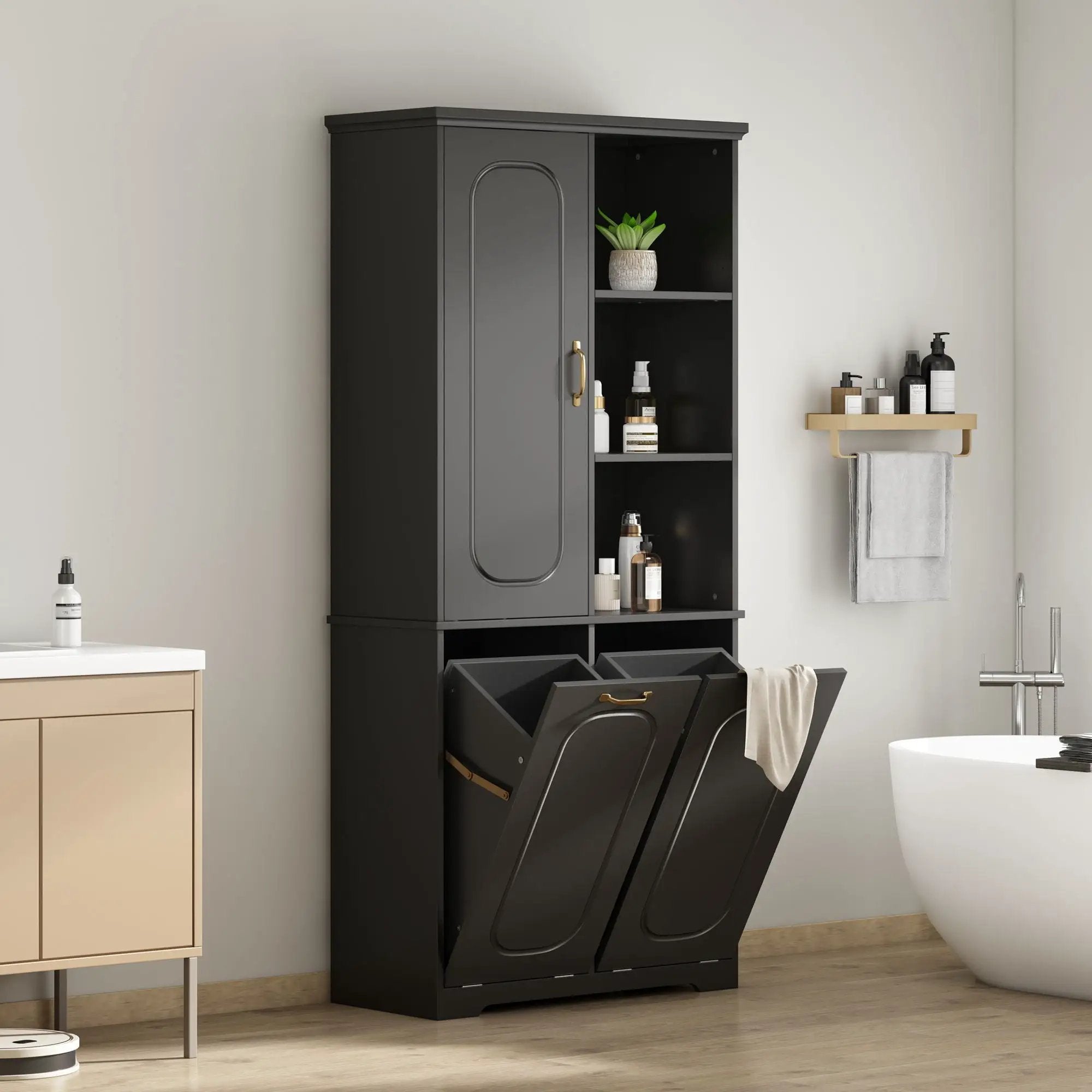 Freestanding Tall Storage Cabinet With 2 Tilt-Out Hampers by HouseOfZazla