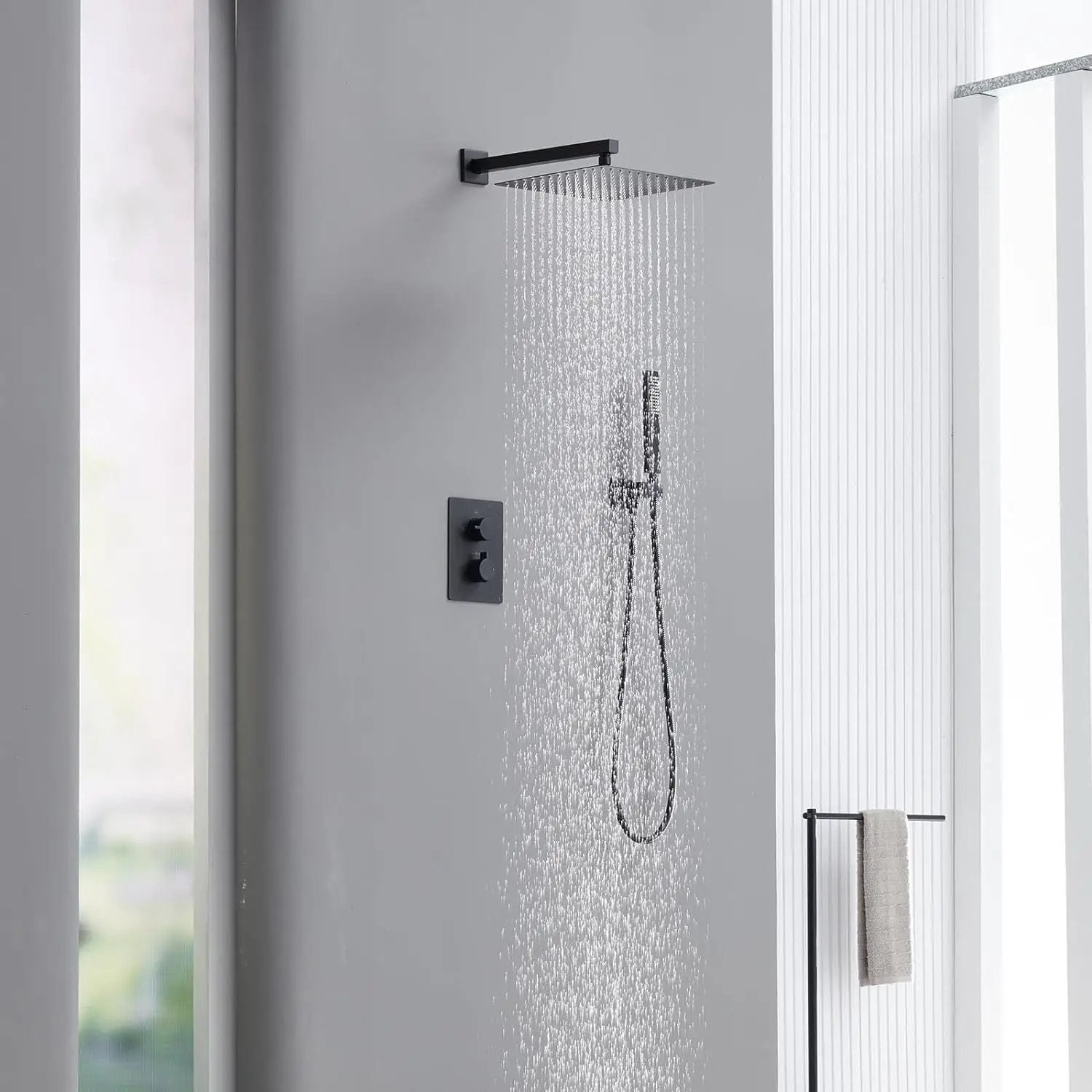 TRUSTMI Thermostatic Shower System Set Matte Black, 3-Way Push Button Diverter Brass Wall Mount Ceiling Shower Faucet Complete with16 Inch 2 Modes Wat by Selzalot
