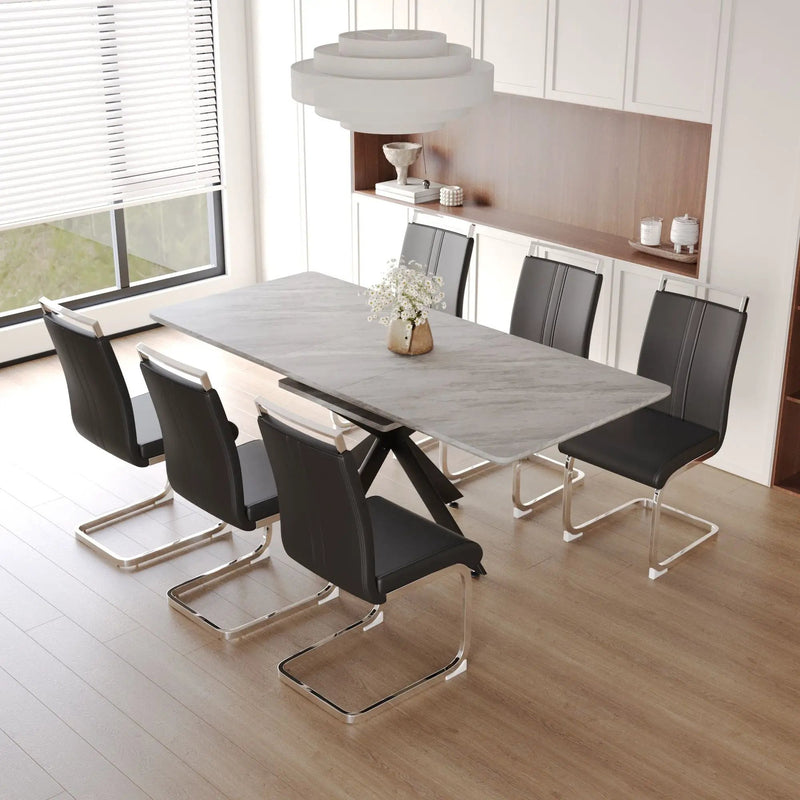 Modern Extendable Dining Table Set For 6 - 8 - Black / Gray by HouseOfZazla