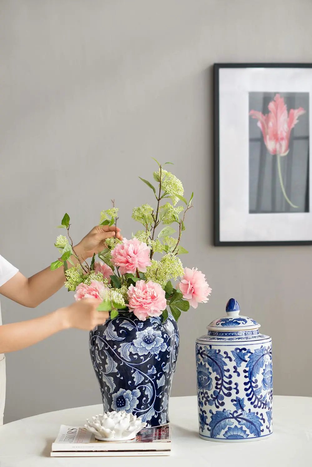 9.5x9.5x18" Porcelain Decorative Ginger Jar by HouseOfZazla