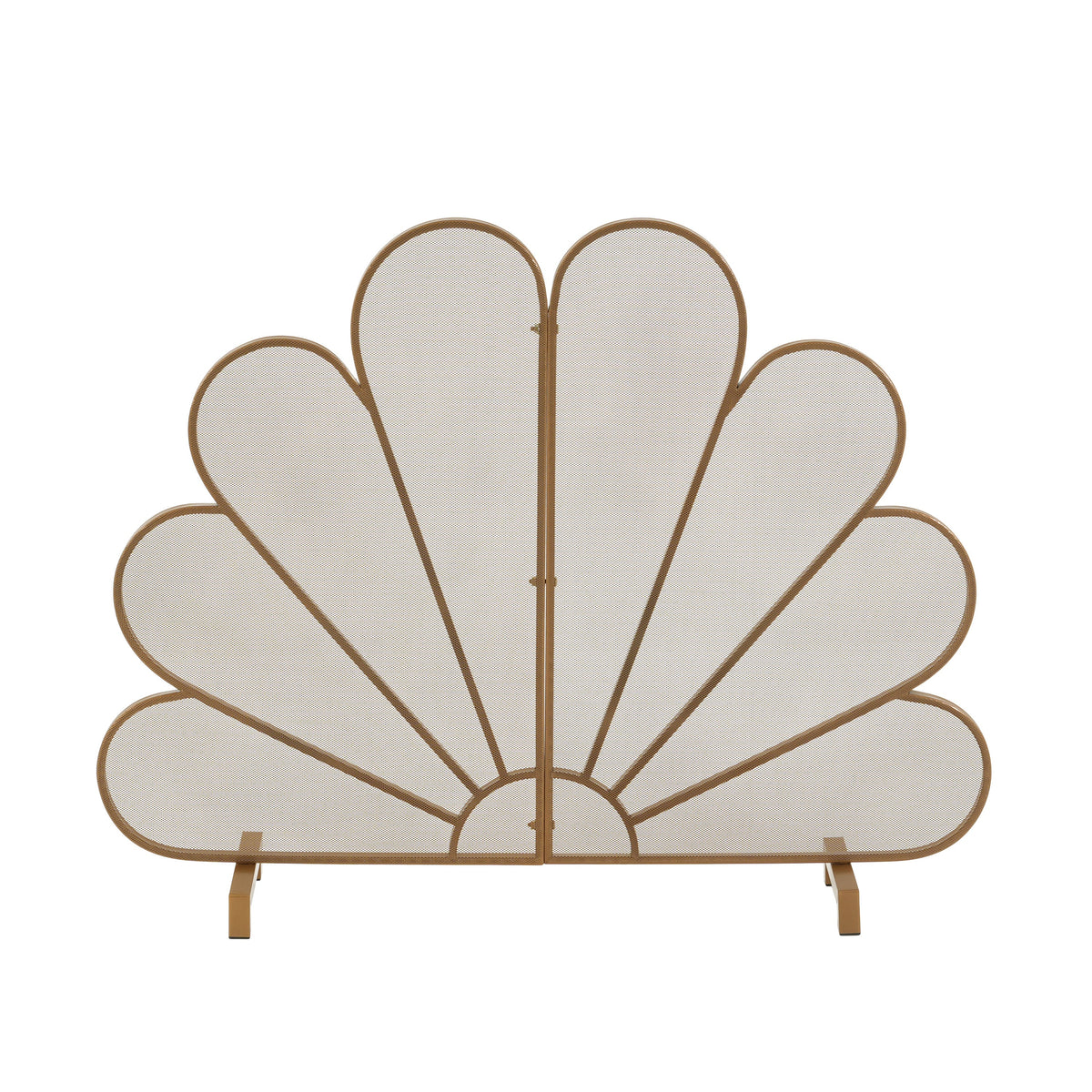 Gold Fan-Shaped Fireplace Screen with Mesh Spark Barrier - Gold, photo 6 of 10
