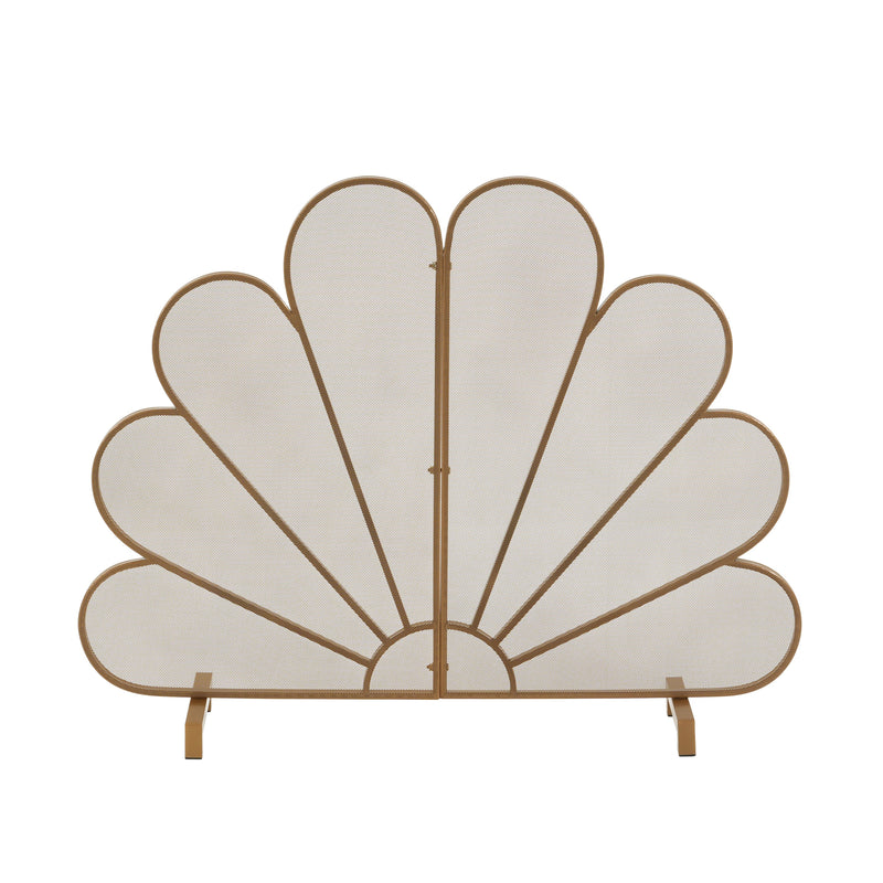 Gold Fan-Shaped Fireplace Screen with Mesh Spark Barrier - Gold, photo 6 of 10