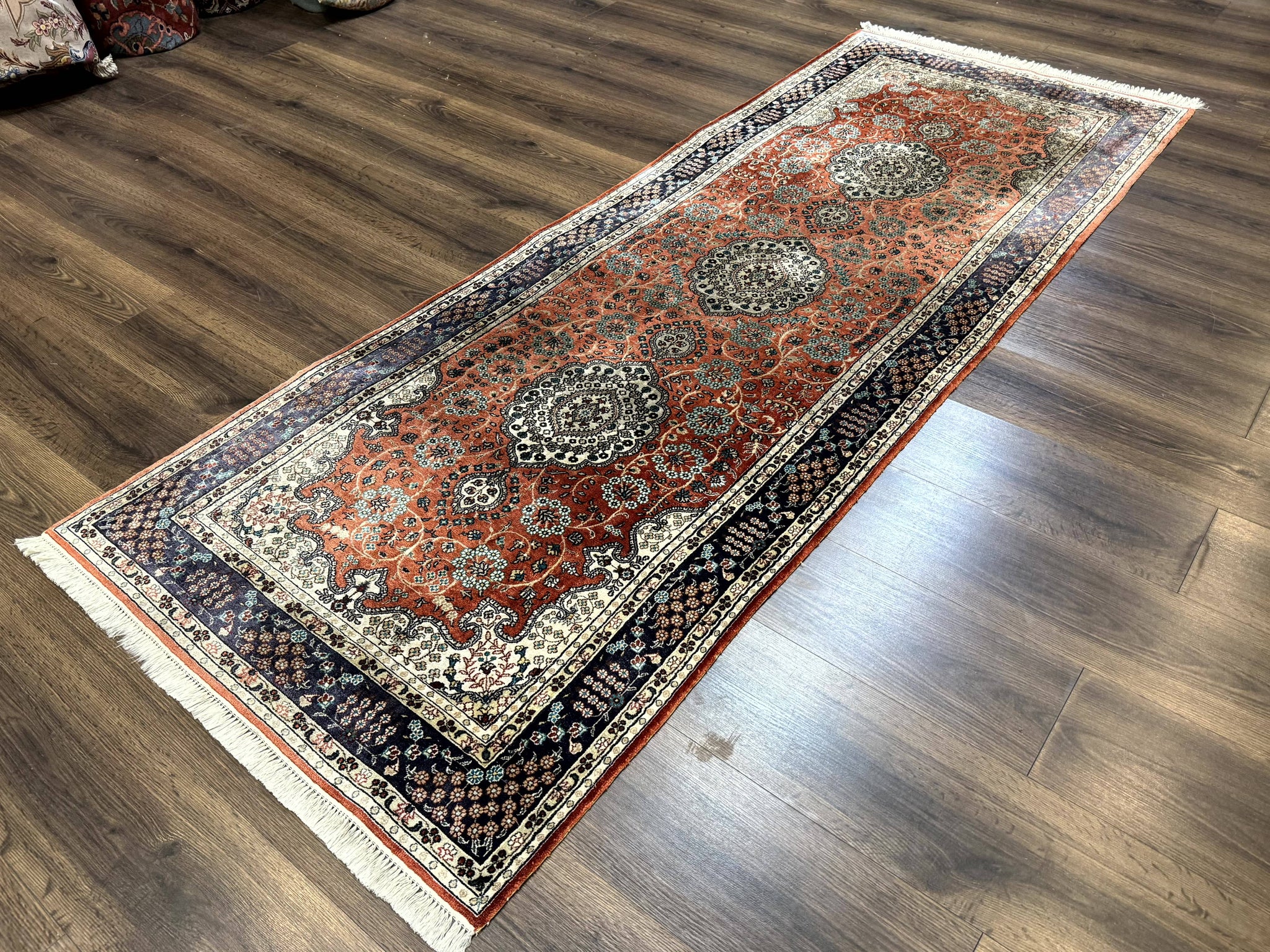Turkish Silk Runner Rug 3x8, Short Runner Rug, Red, Floral Medallions, Very Fine 360 KPSI, 3 x 8 Runner by Jewel Rugs