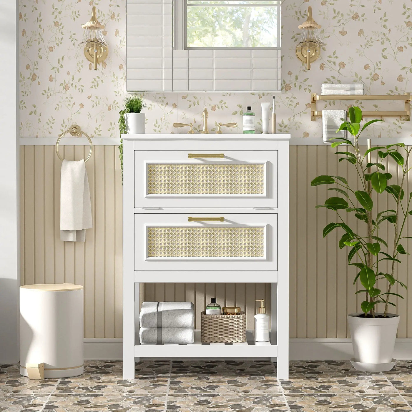 Modern Bathroom Vanity With Integrated Sink, Cabinet With 1 Deep Drawer And 1 Tip-Out Drawer by HouseOfZazla