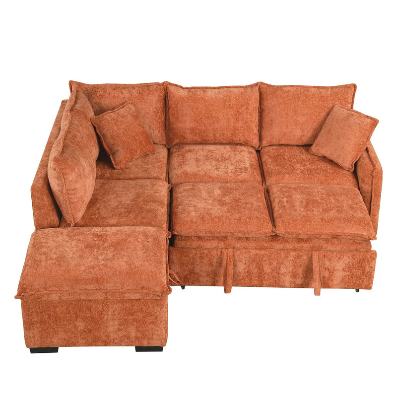 Convertible Sofa Bed Sectional Sofa Sleeper L-Shaped Sofa With A Storage Ottoman, Two Pillows, Two Power Sockets And Two USB Ports For Living Room by HouseOfZazla