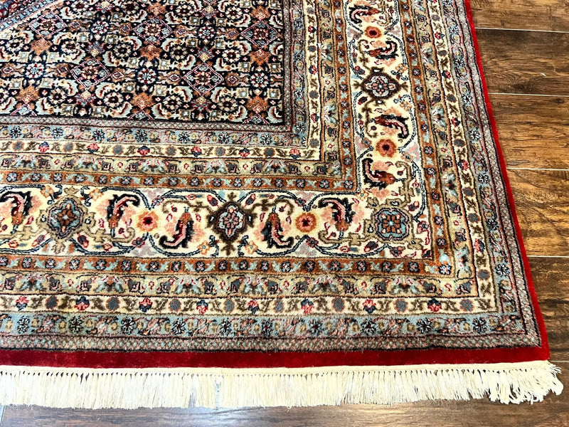 Square Indo Persian Bidjar Rug 10x10, Red, Handmade Vintage Wool Carpet by Jewel Rugs