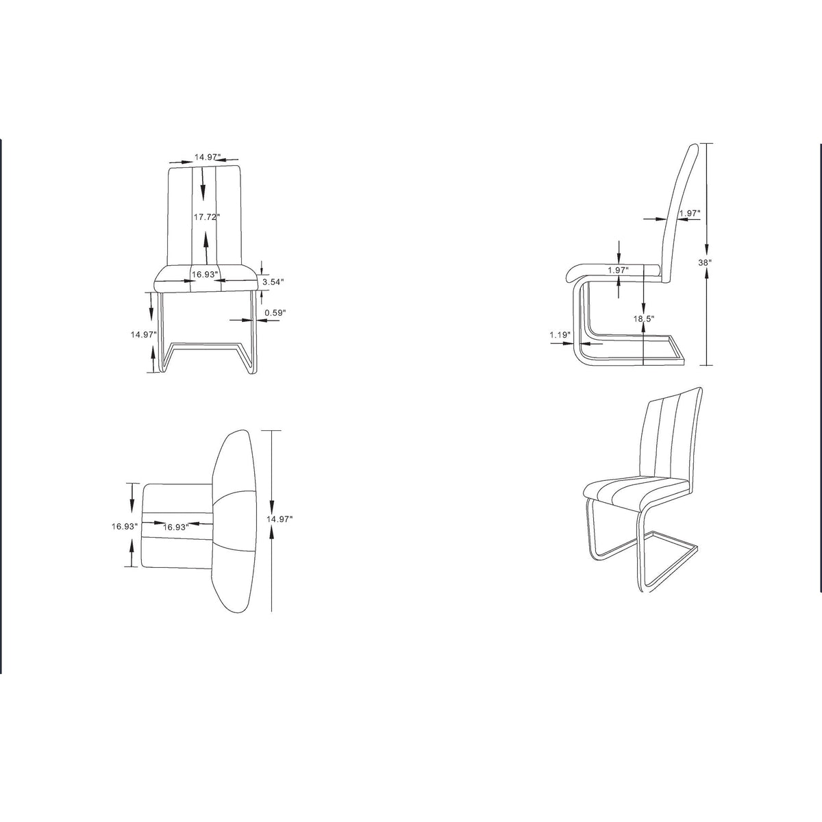 Dining Chair Set with Upholstered Seat and Metal Legs - White, Black, or Dark Gray, photo 9 of 30