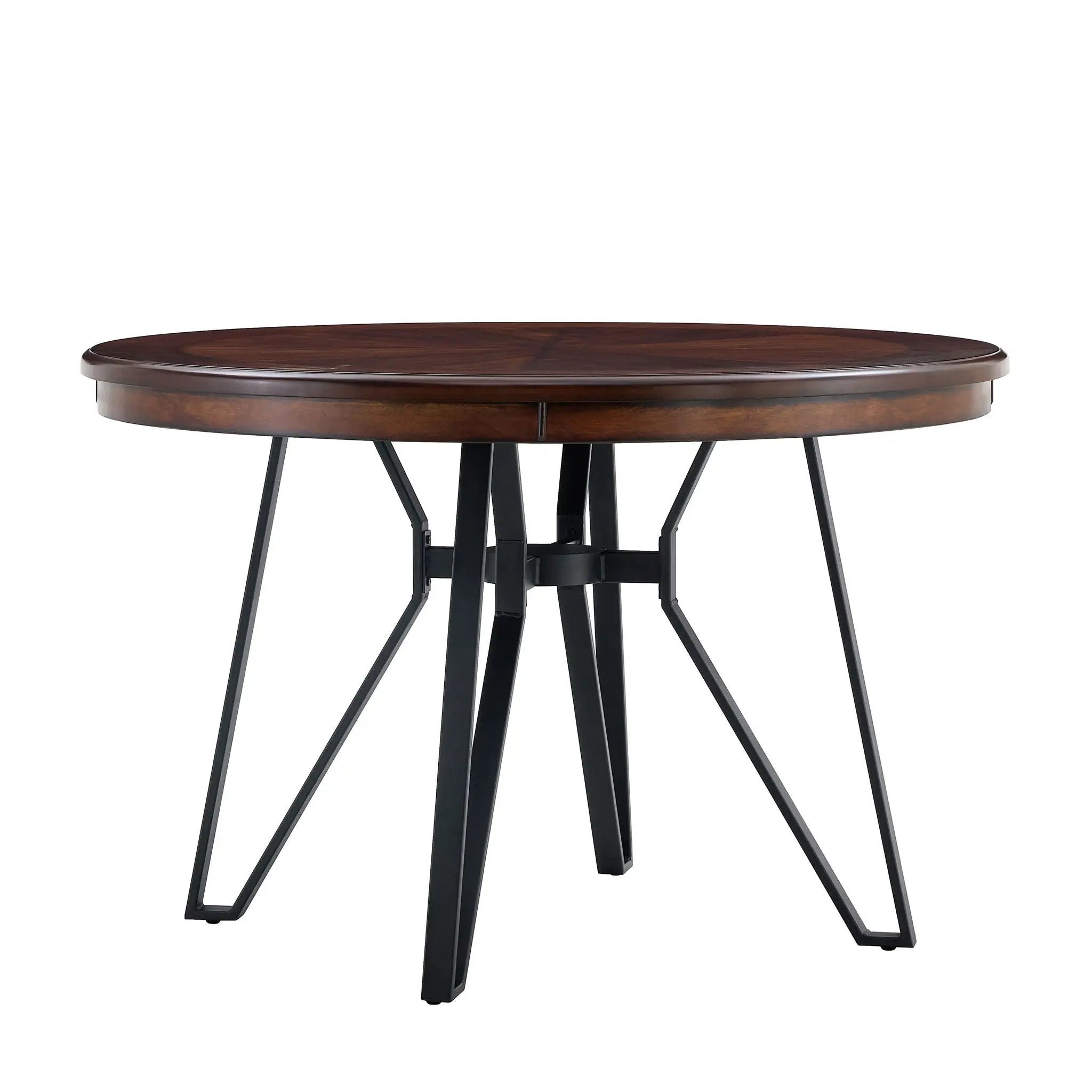 Mid Century Modern Round Dining Table with Metal Legs and Open Shelf by HouseOfZazla