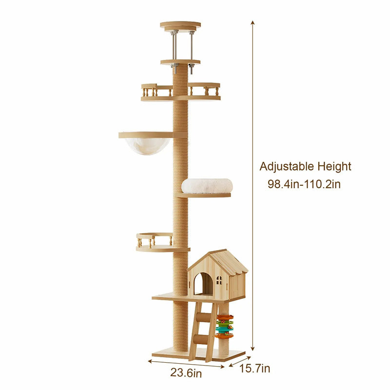 Floor to Ceiling Cat Tree with Adjustable Height and Condo Cave Bed by HouseOfZazla