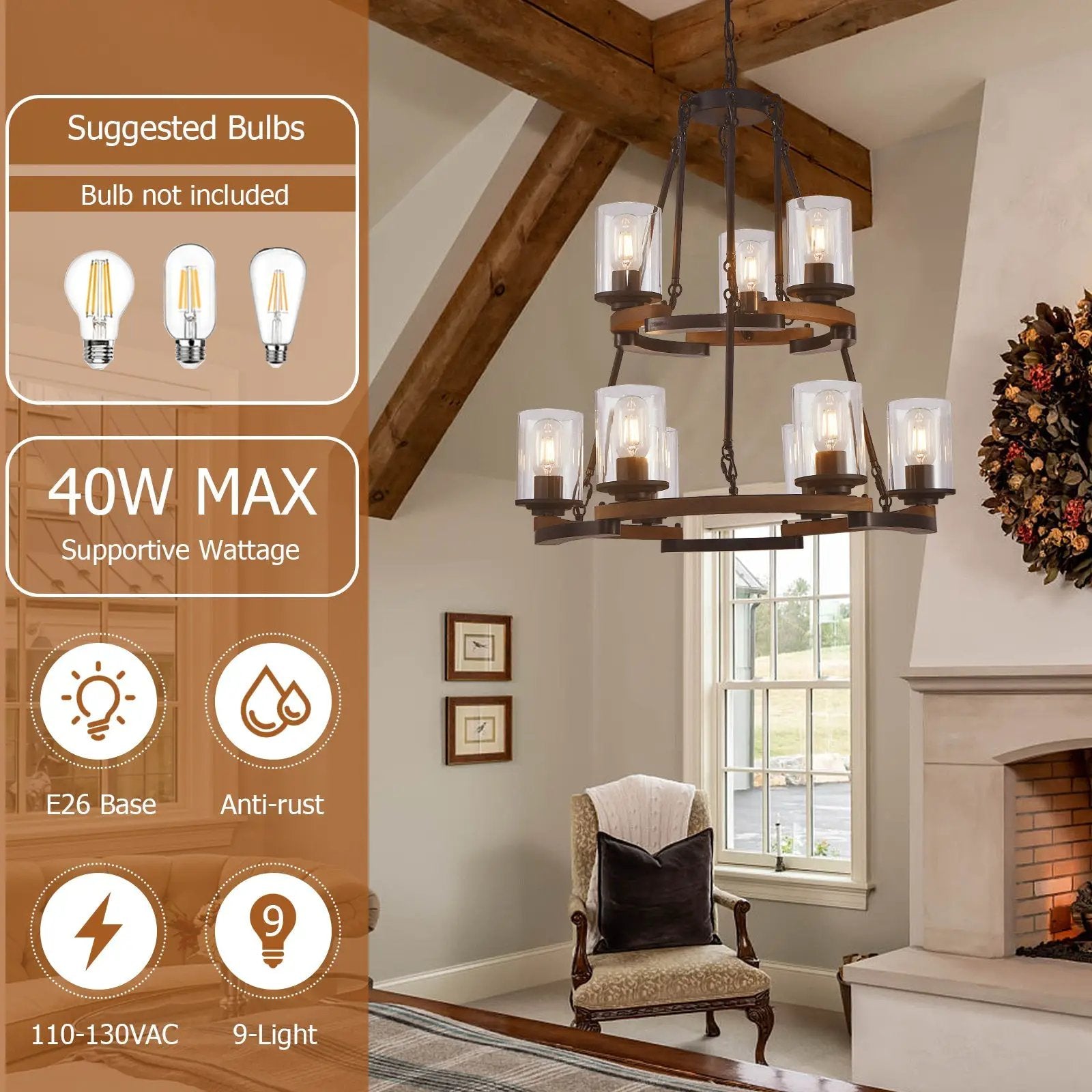 9-Light Vintage Wagon Wheel Chandelier by HouseOfZazla