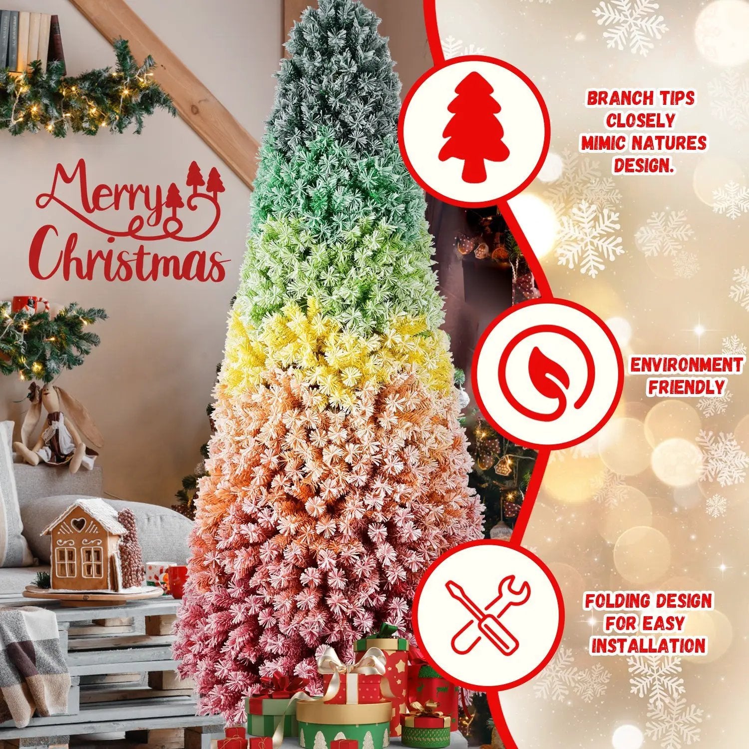 7.5ft Rainbow Gradient Flocked PVC Christmas Tree by HouseOfZazla