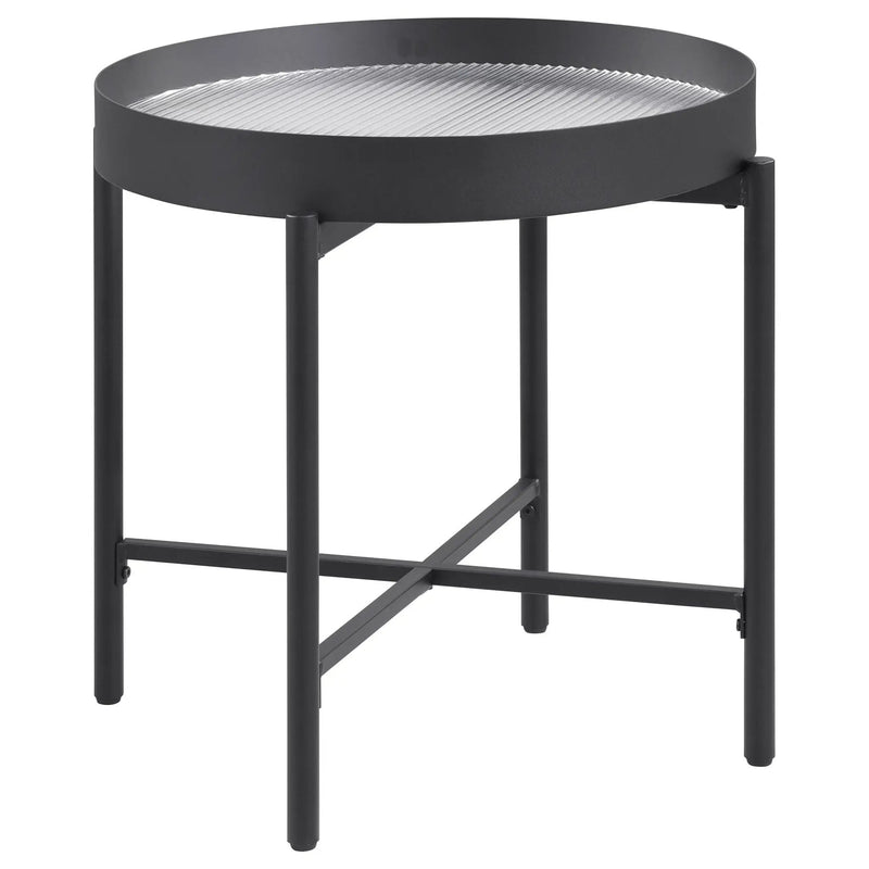 Ozella Round End Side Table with Recessed Top Sandy Black by Unique Piece Furniture