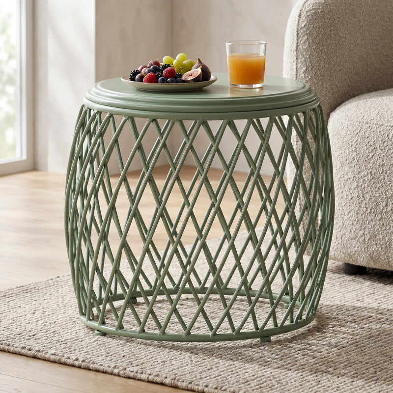 Alamera 19.75" Outdoor Side Table with Lattice Design - Green, photo 2 of 8