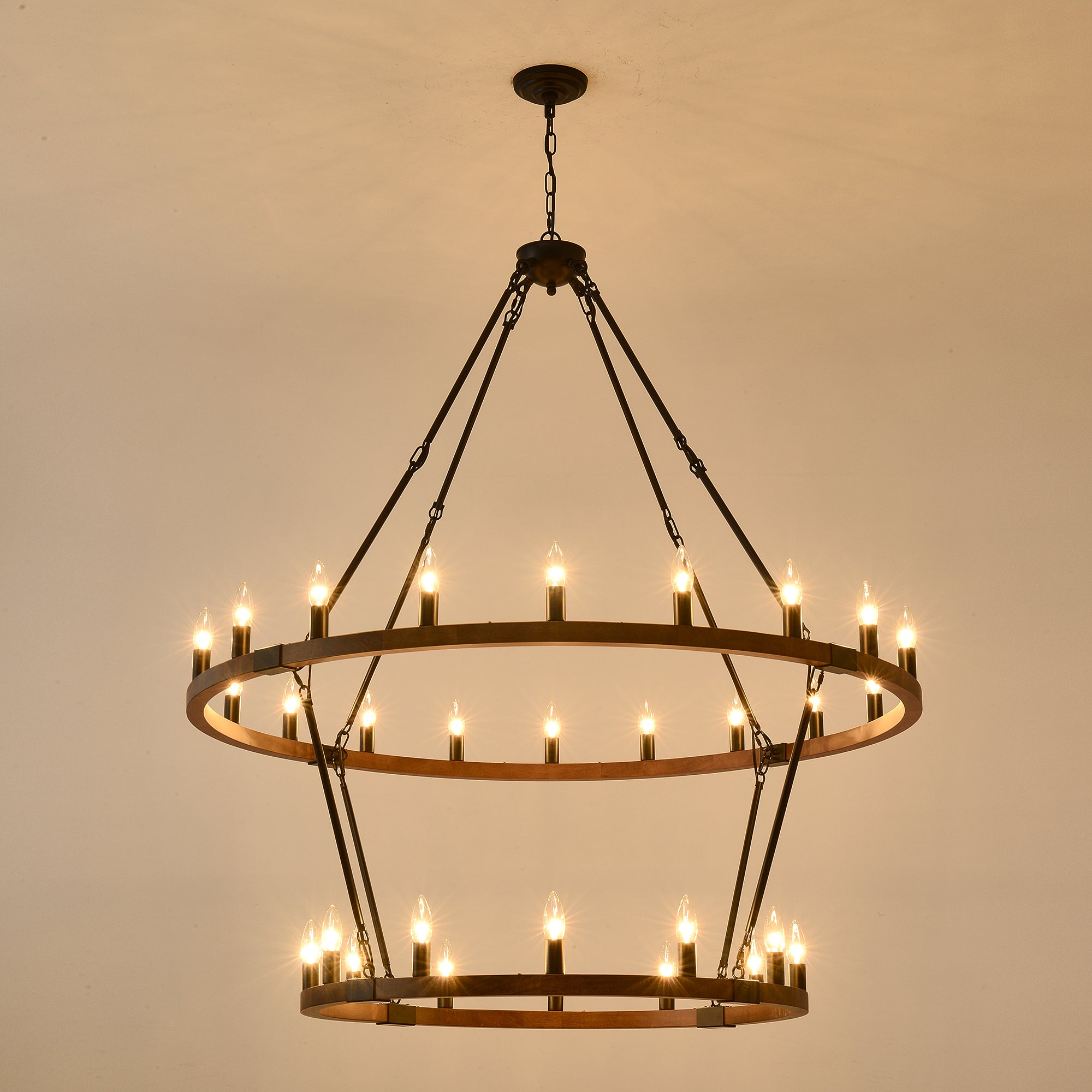 Large Solid Wood Wagon Wheel Chandelier, 2-Tier 32-Lights by HouseOfZazla