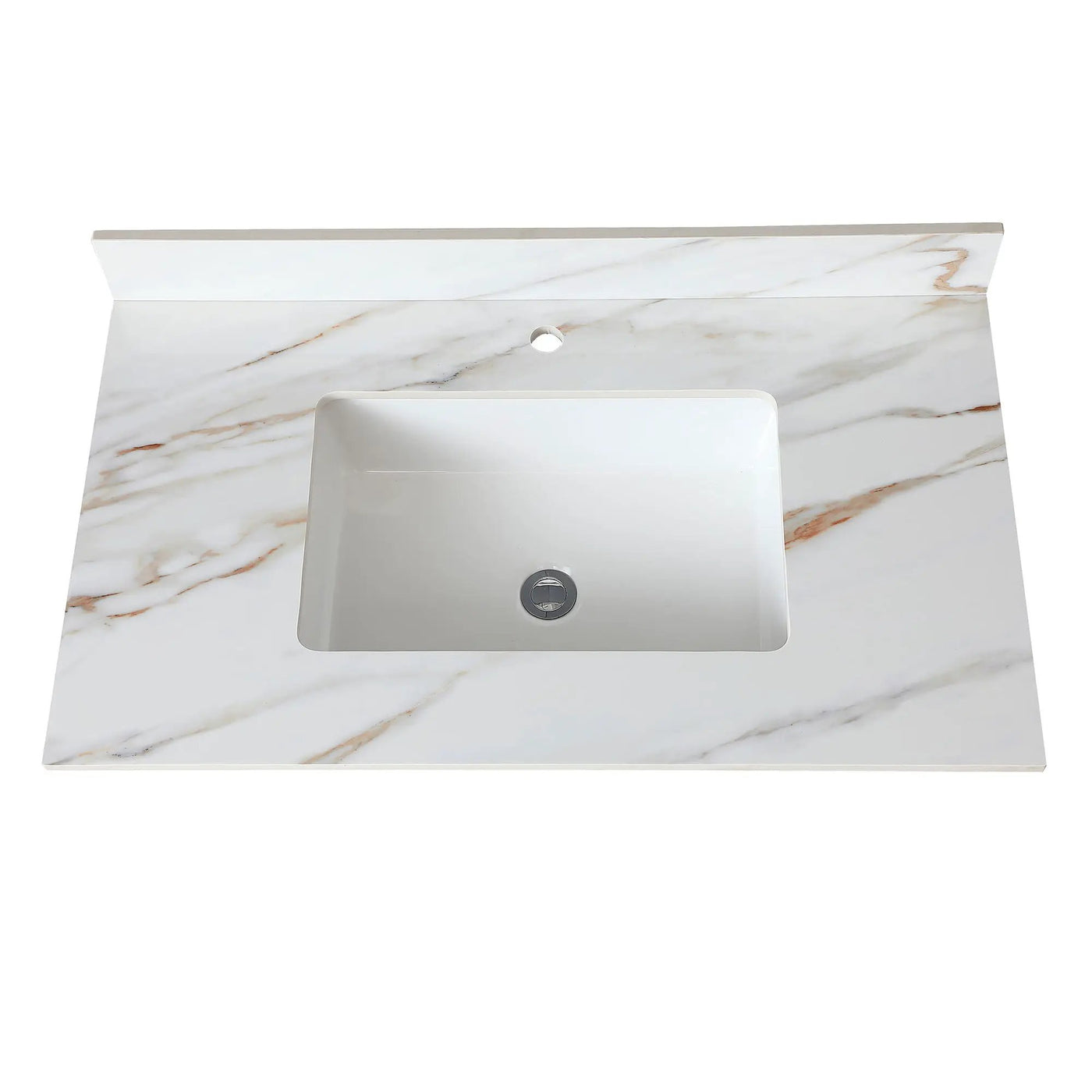 Elegant Vanity Top With Undermount Sink And Backsplash, Sintered Stone by HouseOfZazla