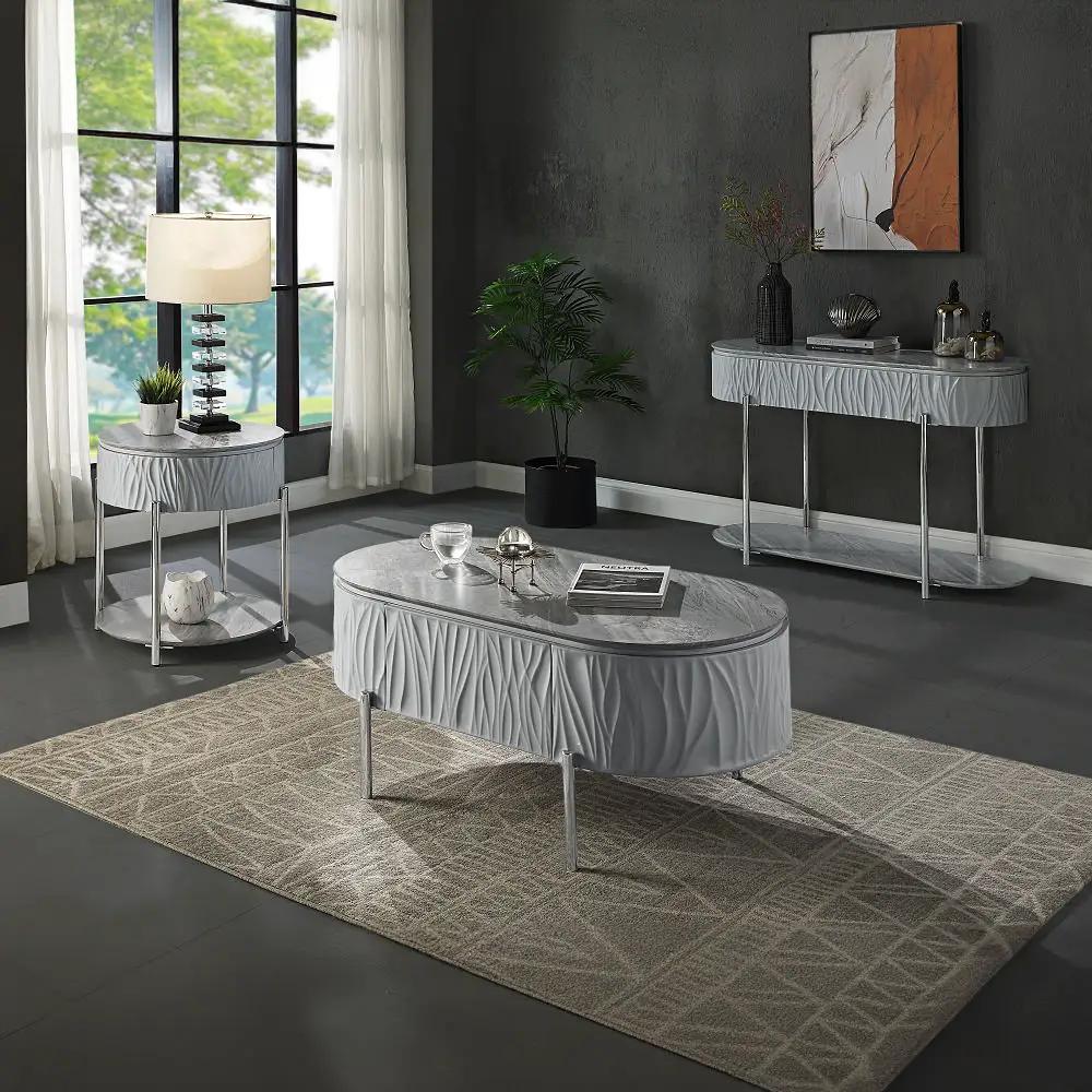 Yukino - Sofa Table - Gray High Gloss & Chrome by Unique Piece Furniture