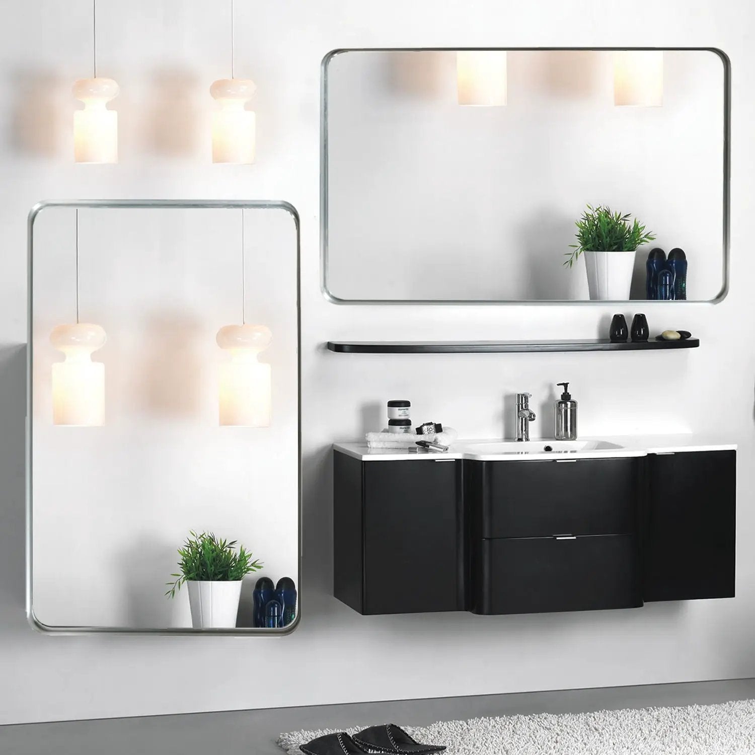Rounded Corner Rectangle Bathroom Mirror For Wall Metal Frame Wall Mounted Bathroom Mirror Vanity Bathroom Mirror (Horizontal & Vertical) by HouseOfZazla