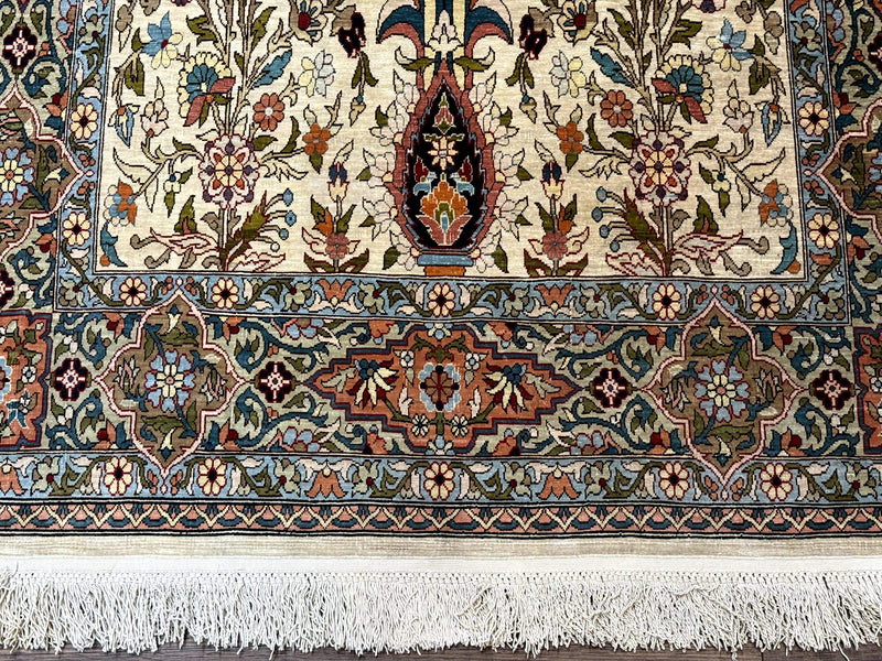 Rare Turkish Hereke Silk Rug 3x5, Tree of Life Persian Vase Design, Very Fine 440 KPSI, Signed by Jewel Rugs