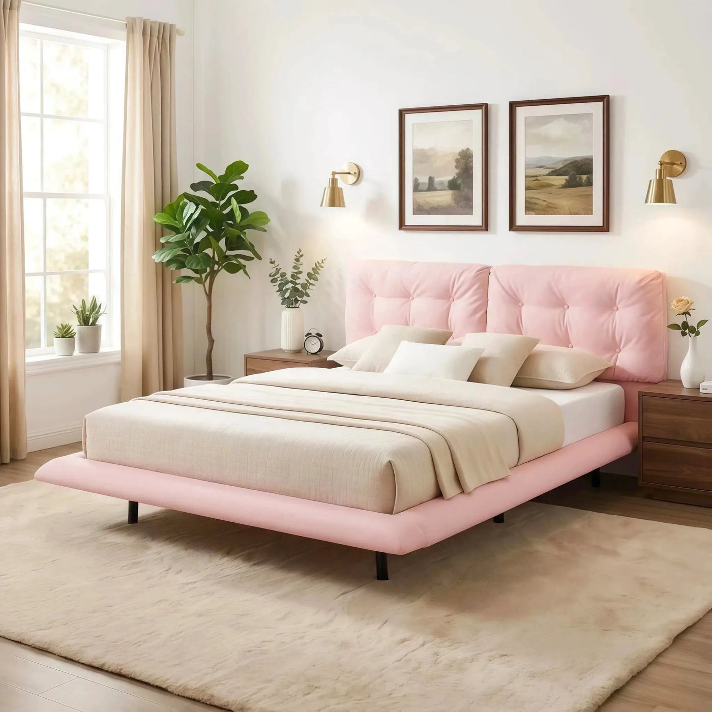 Queen Size Upholstered Floating Bed Frame with LED Lights by HouseOfZazla