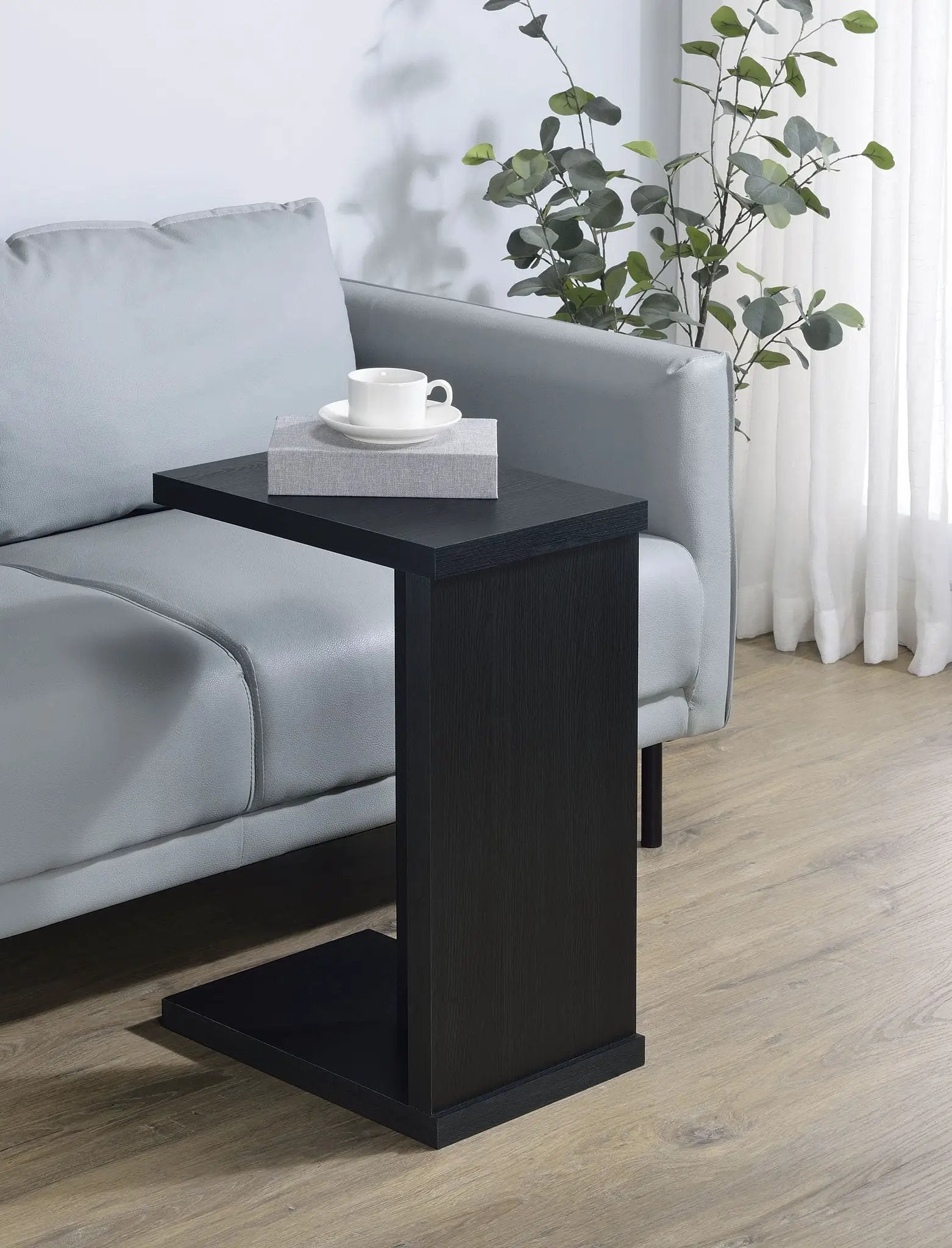 Clower Engineered Wood C-Shaped Sofa Side Table Black by Unique Piece Furniture