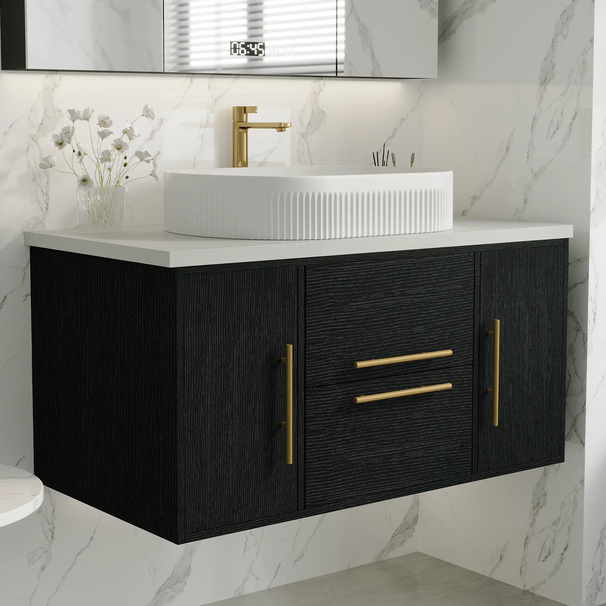 39.4 in Modern Floating Bathroom Vanity with Ceramic Sink by HouseOfZazla