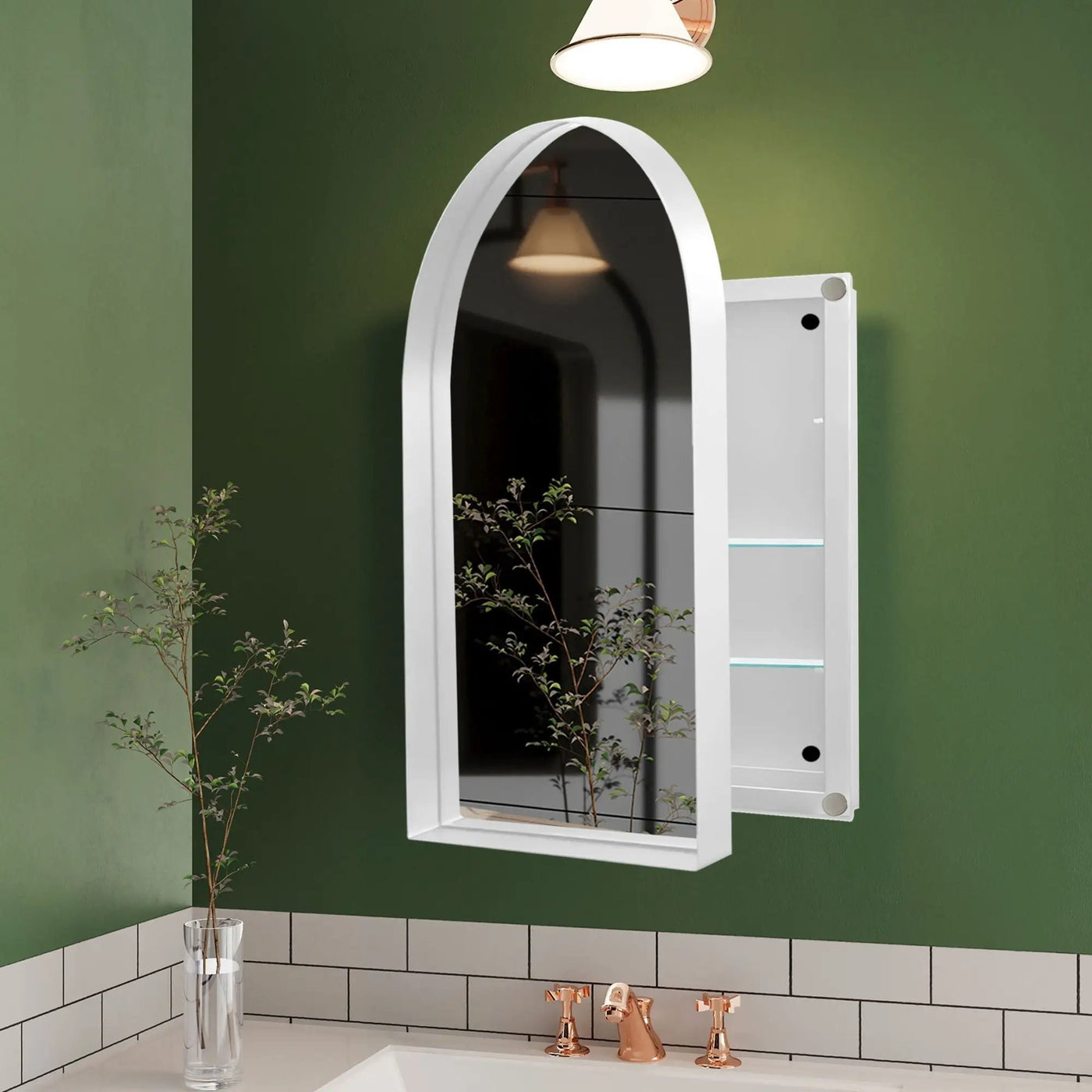Arched Recessed Medicine Cabinet, Metal Framed Bathroom Wall Cabinet With Mirror And Adjustable Shelves, Wall Mirror With Storage For Bathroom by HouseOfZazla