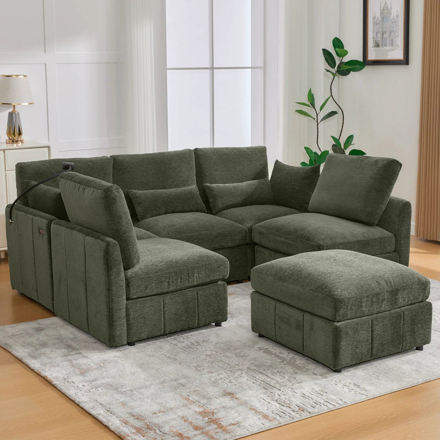 Modern Modular U-Shaped Sofa Bed With Movable Ottoman, USB Ports, Phone Holder by Unique Piece Furniture