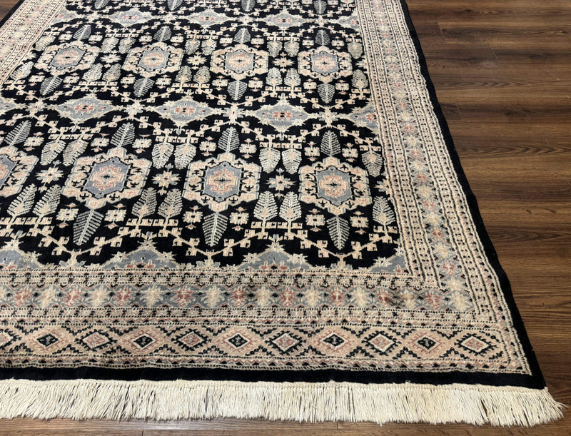 Turkoman Bokhara Rug 6x9, Pakistani Carpet, Black, Hand Knotted by Jewel Rugs