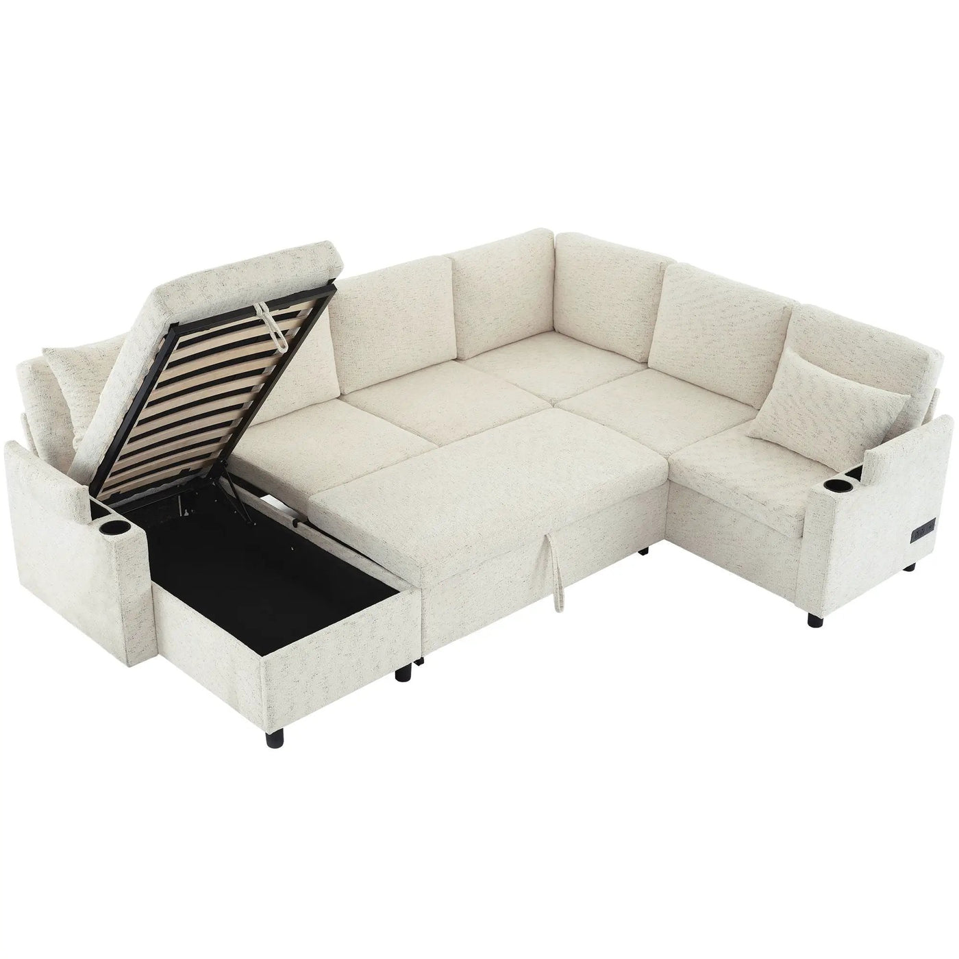 U-Shaped Sectional Sleeper Sofa With Ample Storage Space, 2 Cup Holders And Charging Ports For Living Room by HouseOfZazla