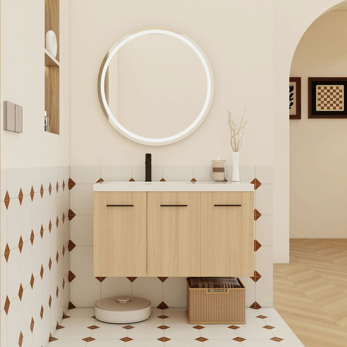 Wall Mounted Floating Bathroom Vanity With Sink, 3 Door Modular Cabinet by HouseOfZazla