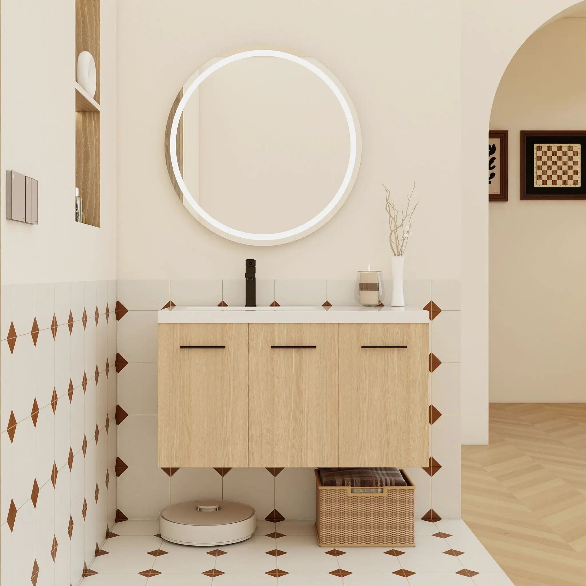 Wall Mounted Floating Bathroom Vanity With Sink, 3 Door Modular Cabinet by HouseOfZazla