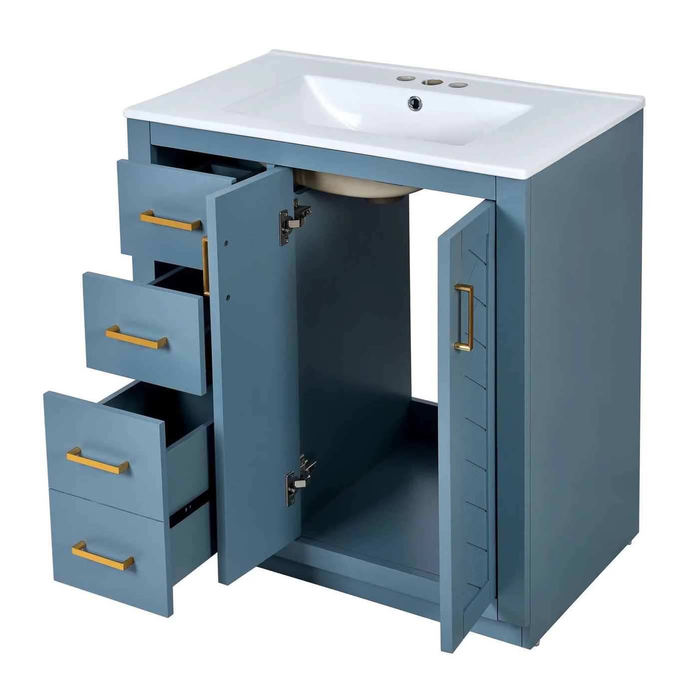 Ceramic Sink Combo, Freestanding Vanity Set With 3 Drawers & Soft Closing Doors by HouseOfZazla