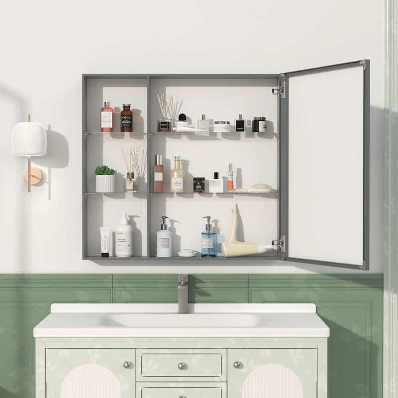 Medicine Cabinet, Wall Mounted Bathroom Mirror With Storage, Adjustable Shelves - Black Brown by HouseOfZazla