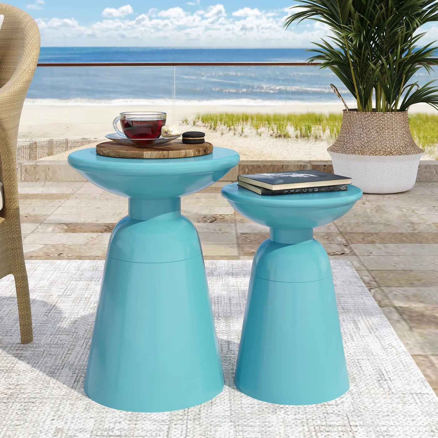 Serenita Outdoor Side Tables With Flared Design (Set of 2) by HouseOfZazla