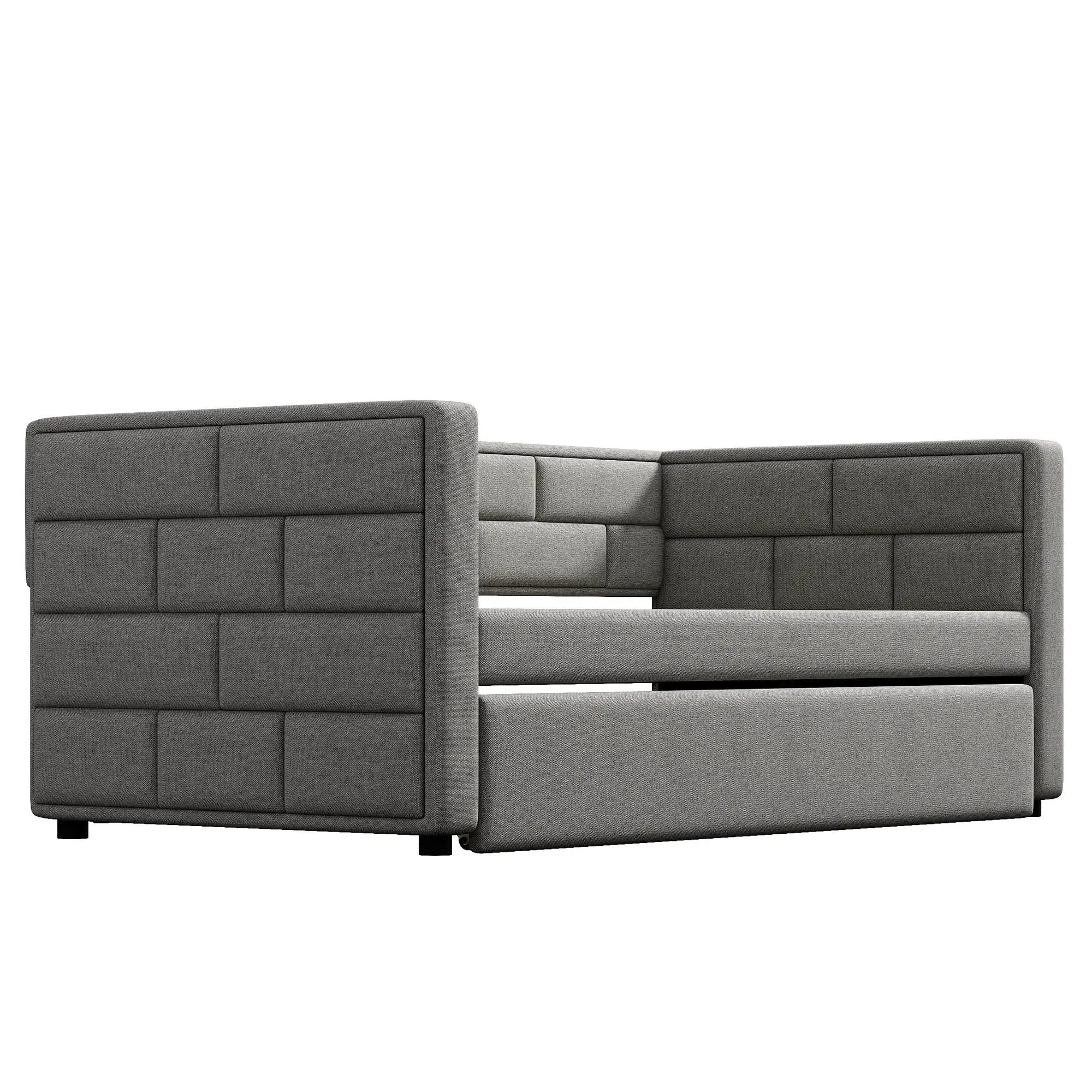 Upholstered Twin Size Daybed With Trundle, Padded Back And Sides - Gray by Unique Piece Furniture